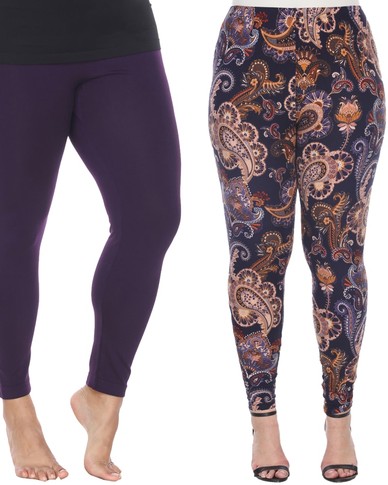 Front of a model wearing a size one-size-fits-all Pack of 2 Printed Leggings in PACK 265 - Purple by White Mark. | dia_product_style_image_id:249886
